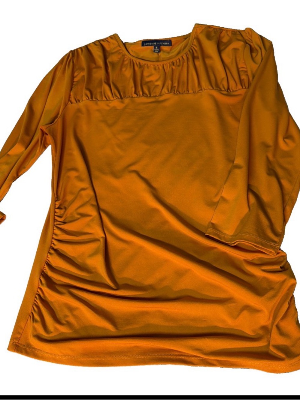Adrienne Vittadini Vibrant Orange Long-Sleeve Ruched Yoke Top